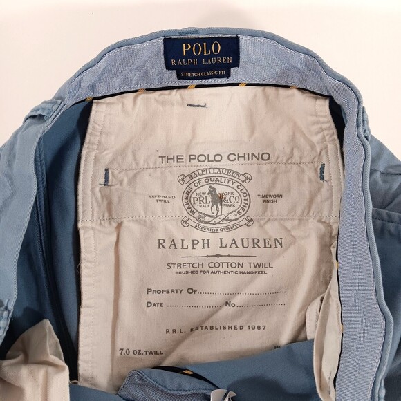 Polo Ralph Lauren Shorts Mens 38 Light Blue Twill The Polo Chino Preppy Stretch - Picture 8 of 11